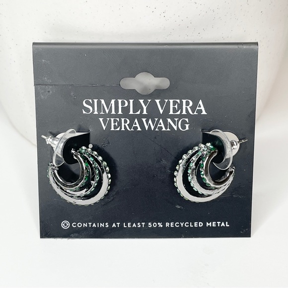 Simply Vera Vera Wang Jewelry - NWT Simply Vera Vera Wang, 50% recycled metal silver and green hoop earrings
